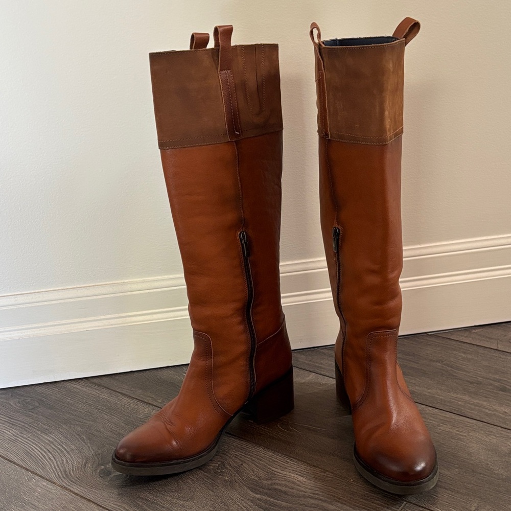 Women's Tall Tan Leather Heeled Boots - Picture 7 of 11
